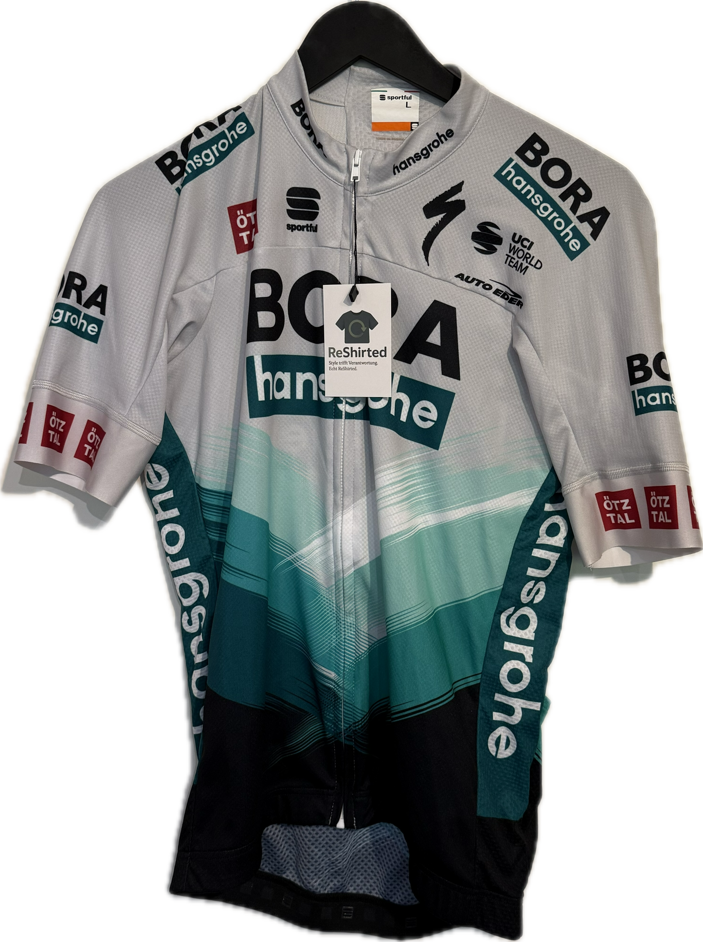 Sportful Radsport Trikot – Grau / Türkis / Schwarz | Größe L | Herren Slim Fit | Polyester (Mesh)