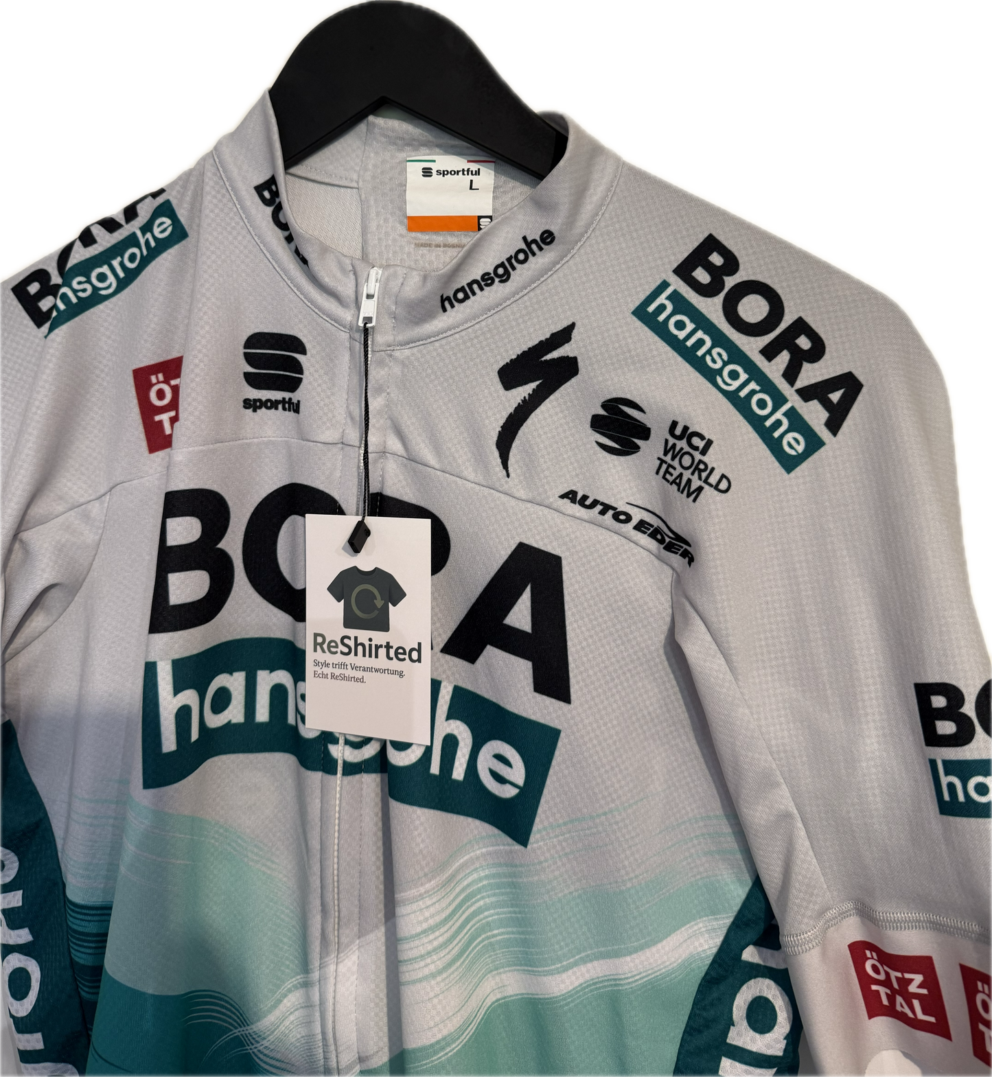 Sportful Radsport Trikot – Grau / Türkis / Schwarz | Größe L | Herren Slim Fit | Polyester (Mesh)