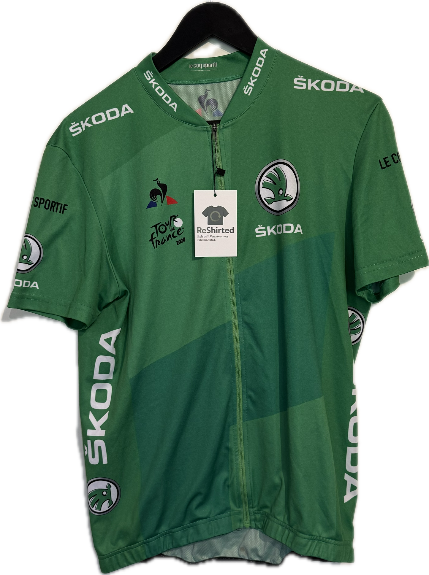 Le Coq Sportif Škoda Tour de France 2020 Trikot – Grün | Größe L | Herren Slim Fit | Polyester (Mesh)