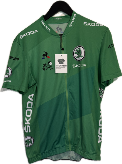 Le Coq Sportif Škoda Tour de France 2020 Trikot – Grün | Größe L | Herren Slim Fit | Polyester (Mesh)