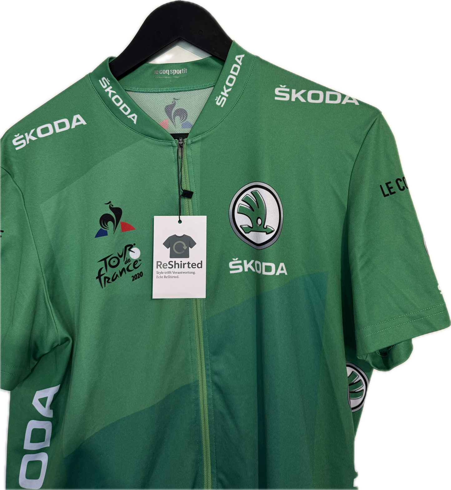 Le Coq Sportif Škoda Tour de France 2020 Trikot – Grün | Größe L | Herren Slim Fit | Polyester (Mesh)