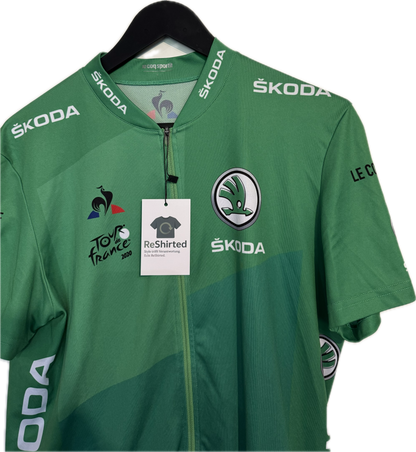 Le Coq Sportif Škoda Tour de France 2020 Trikot – Grün | Größe L | Herren Slim Fit | Polyester (Mesh)
