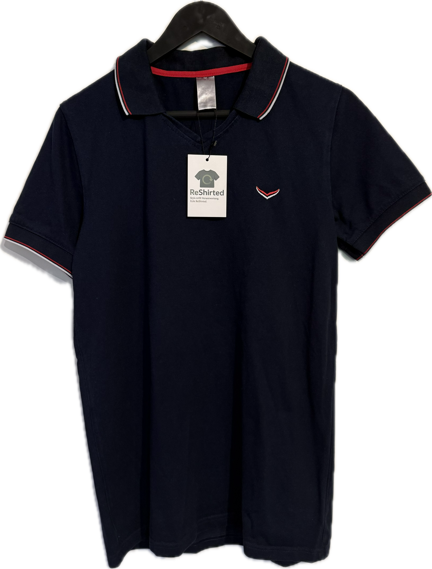 Trigema Polohemd – Dunkelblau mit Rot/Weiß | Größe M | Herren Kurzarm | 100 % Baumwolle